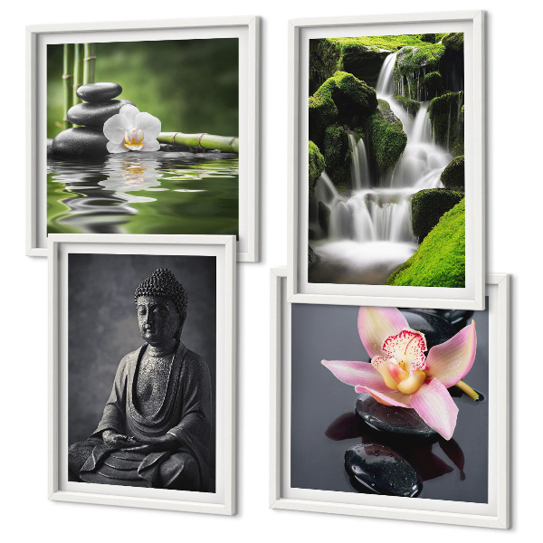 Dekorációs kép készlet nappaliba ZEN festmények víz kövek Buddha