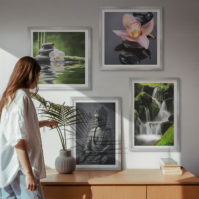 Dekorációs kép készlet nappaliba ZEN festmények víz kövek Buddha