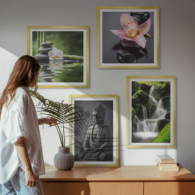 Dekorációs kép készlet nappaliba ZEN festmények víz kövek Buddha