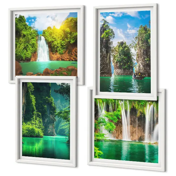 Zöld tájak vízesések dekorációs képkészlet nappaliba