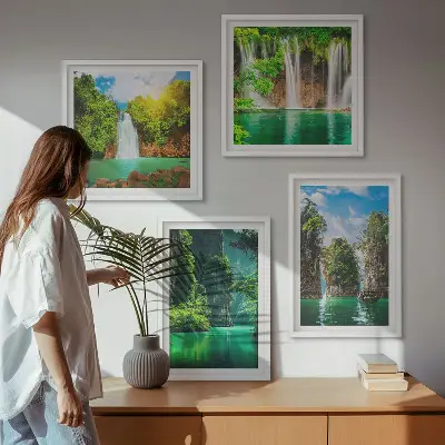 Zöld tájak vízesések dekorációs képkészlet nappaliba