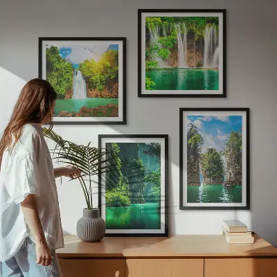Zöld tájak vízesések dekorációs képkészlet nappaliba