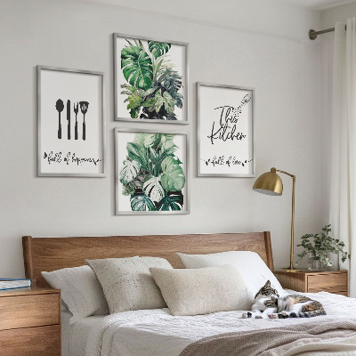 Dekorációs kép készlet nappaliba Konyhai eszközök mintái levelek