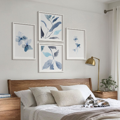 Keretezett poliptichon Minimalista kék virágok