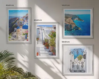 Dekorációs képkészlet nappaliba Santorini görög építészete Oia témával