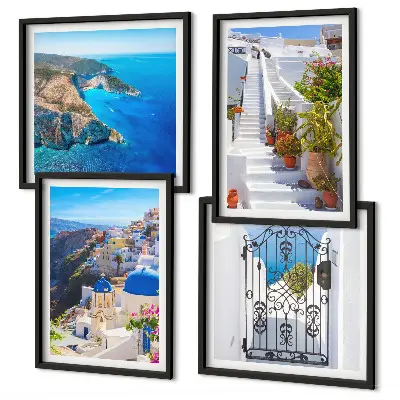 Dekorációs képkészlet nappaliba Santorini görög építészete Oia témával