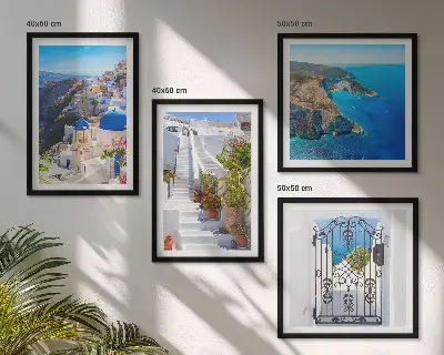 Dekorációs képkészlet nappaliba Santorini görög építészete Oia témával