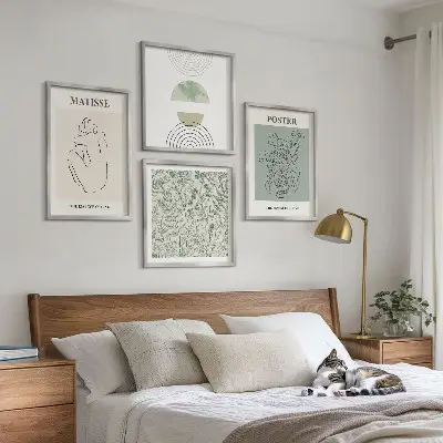 Keretezett poliptichon vonalas növényi mintás minimalista dizájn