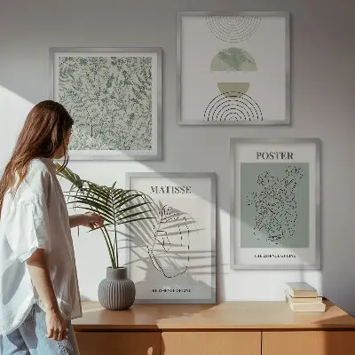 Keretezett poliptichon vonalas növényi mintás minimalista dizájn