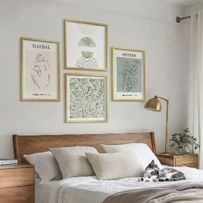 Keretezett poliptichon vonalas növényi mintás minimalista dizájn