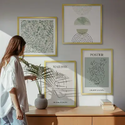 Keretezett poliptichon vonalas növényi mintás minimalista dizájn