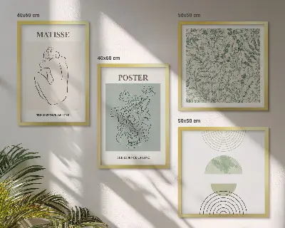 Keretezett poliptichon vonalas növényi mintás minimalista dizájn