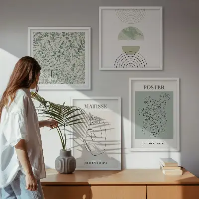 Keretezett poliptichon vonalas növényi mintás minimalista dizájn