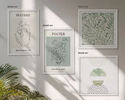 Keretezett poliptichon vonalas növényi mintás minimalista dizájn