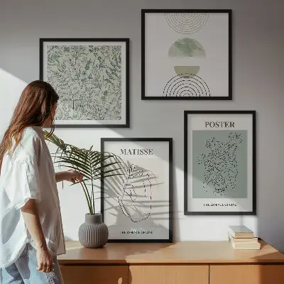 Keretezett poliptichon vonalas növényi mintás minimalista dizájn