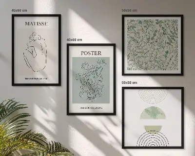 Keretezett poliptichon vonalas növényi mintás minimalista dizájn