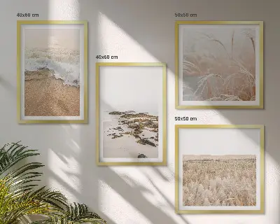 Dekorációs képszett nappaliba strand, hullámok és kövek mintával