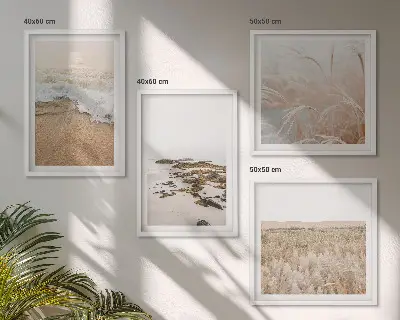 Dekorációs képszett nappaliba strand, hullámok és kövek mintával