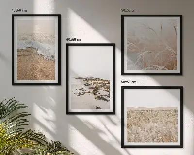 Dekorációs képszett nappaliba strand, hullámok és kövek mintával