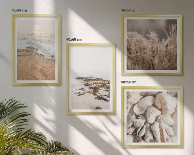 Dekorációs képkészlet nappaliba strandfű, hullámok, kövek és bohém mintás