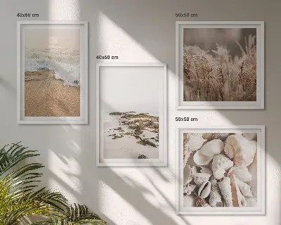 Dekorációs képkészlet nappaliba strandfű, hullámok, kövek és bohém mintás