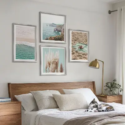 Dekorációs kép szett nappaliba strandhullámos fűkalap mintával