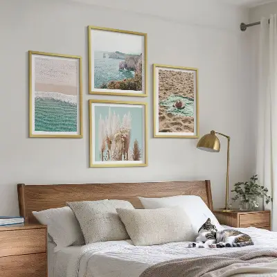 Dekorációs kép szett nappaliba strandhullámos fűkalap mintával