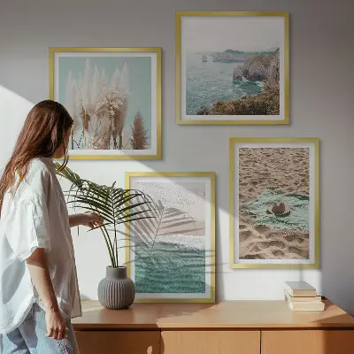 Dekorációs kép szett nappaliba strandhullámos fűkalap mintával