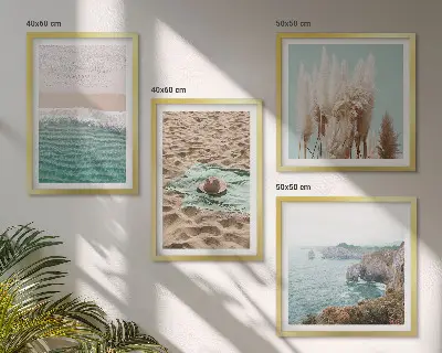 Dekorációs kép szett nappaliba strandhullámos fűkalap mintával