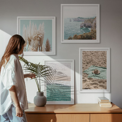 Dekorációs kép készlet nappaliba Strandhullámos fűkalap