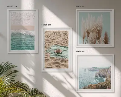 Dekorációs kép szett nappaliba strandhullámos fűkalap mintával