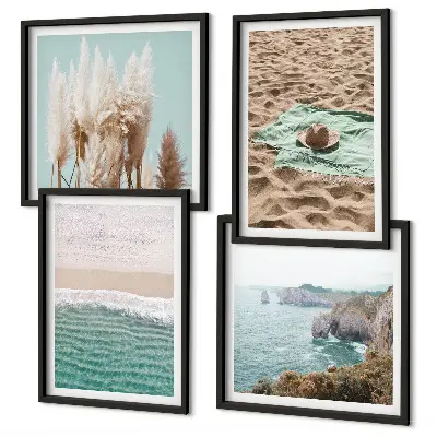 Dekorációs kép szett nappaliba strandhullámos fűkalap mintával