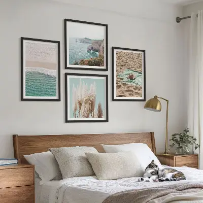 Dekorációs kép szett nappaliba strandhullámos fűkalap mintával
