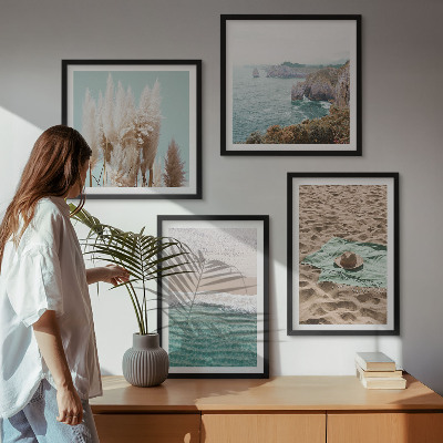 Dekorációs kép készlet nappaliba Strandhullámos fűkalap