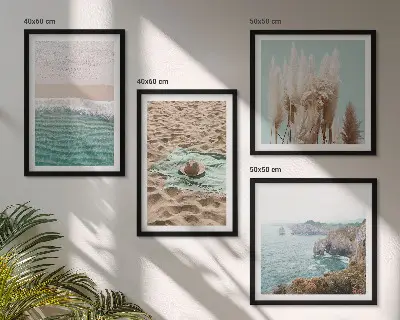 Dekorációs kép szett nappaliba strandhullámos fűkalap mintával
