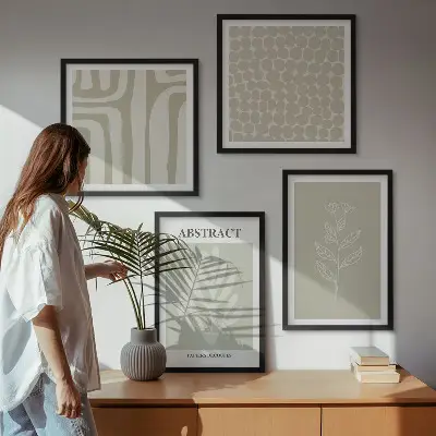 Dekorációs képkészlet nappaliba növényi és geometriai mintákkal