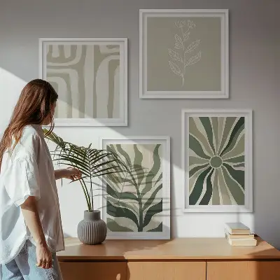 Növényi minták zöld minimalizmus keretezett poliptichon