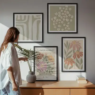 Dekorációs képkészlet nappaliba botanikai témájú párizsi minimalista stílusban