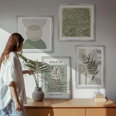 Dekorációs képkészlet nappaliba geometrikus botanikai mintákkal