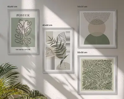 Dekorációs képkészlet nappaliba geometrikus botanikai mintákkal