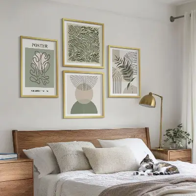 Dekorációs képkészlet nappaliba geometrikus botanikai mintákkal