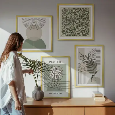 Dekorációs képkészlet nappaliba geometrikus botanikai mintákkal
