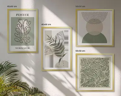 Dekorációs képkészlet nappaliba geometrikus botanikai mintákkal