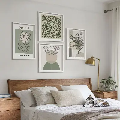 Dekorációs képkészlet nappaliba geometrikus botanikai mintákkal