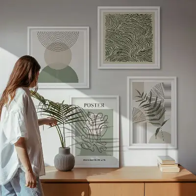 Dekorációs képkészlet nappaliba geometrikus botanikai mintákkal