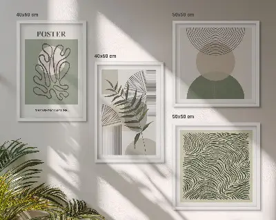 Dekorációs képkészlet nappaliba geometrikus botanikai mintákkal