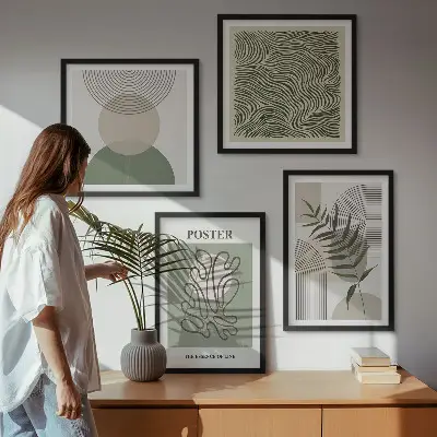 Dekorációs képkészlet nappaliba geometrikus botanikai mintákkal