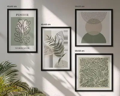 Dekorációs képkészlet nappaliba geometrikus botanikai mintákkal