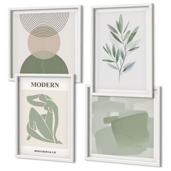 Keretezett poliptichon Stílusos absztrakt növényi grafika