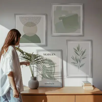 Stílusos absztrakt növényi grafika keretezett poliptichon